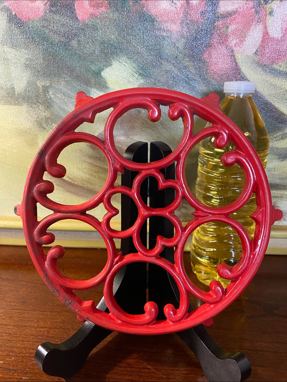 Red Enameled Cast Iron Trivet